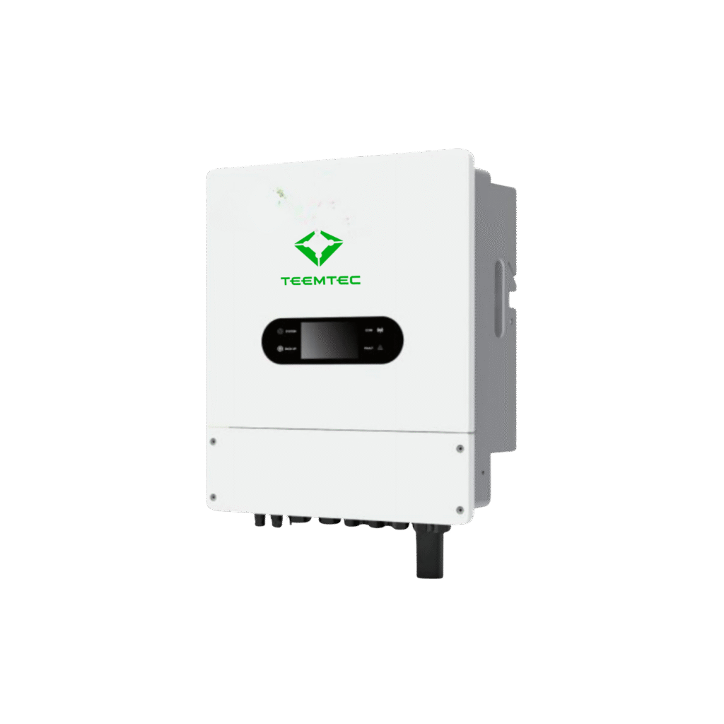 THS Series hybrid inverter showing LED indicators and user interface panel